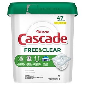 S&S | Cascade Free & Clear Dishwasher Pods, Dishwasher Detergent, Dish Detergent Soap, Lemon Essence, 47 Count $12.99